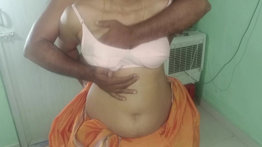 25) married_glamour_women_orange_saree_standing_position_romance.mp4